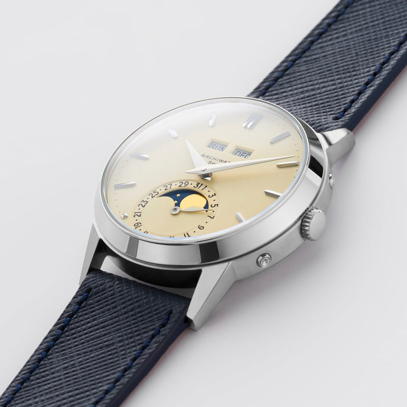 PRE-ORDER FOR THE LIMITED EDITION 2025 ARCHIWATCH «PADELLONE» TRIPLE CALENDAR MOONPHASE PANNA DIAL 55